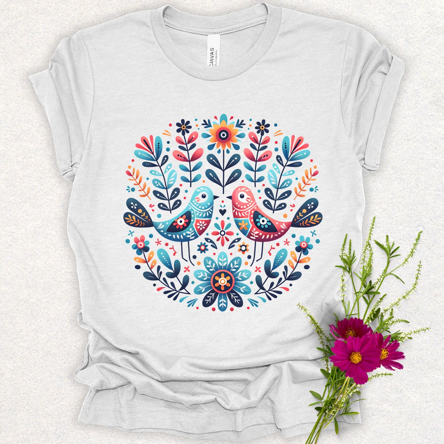 Spring Serenade Floral Birds Tee