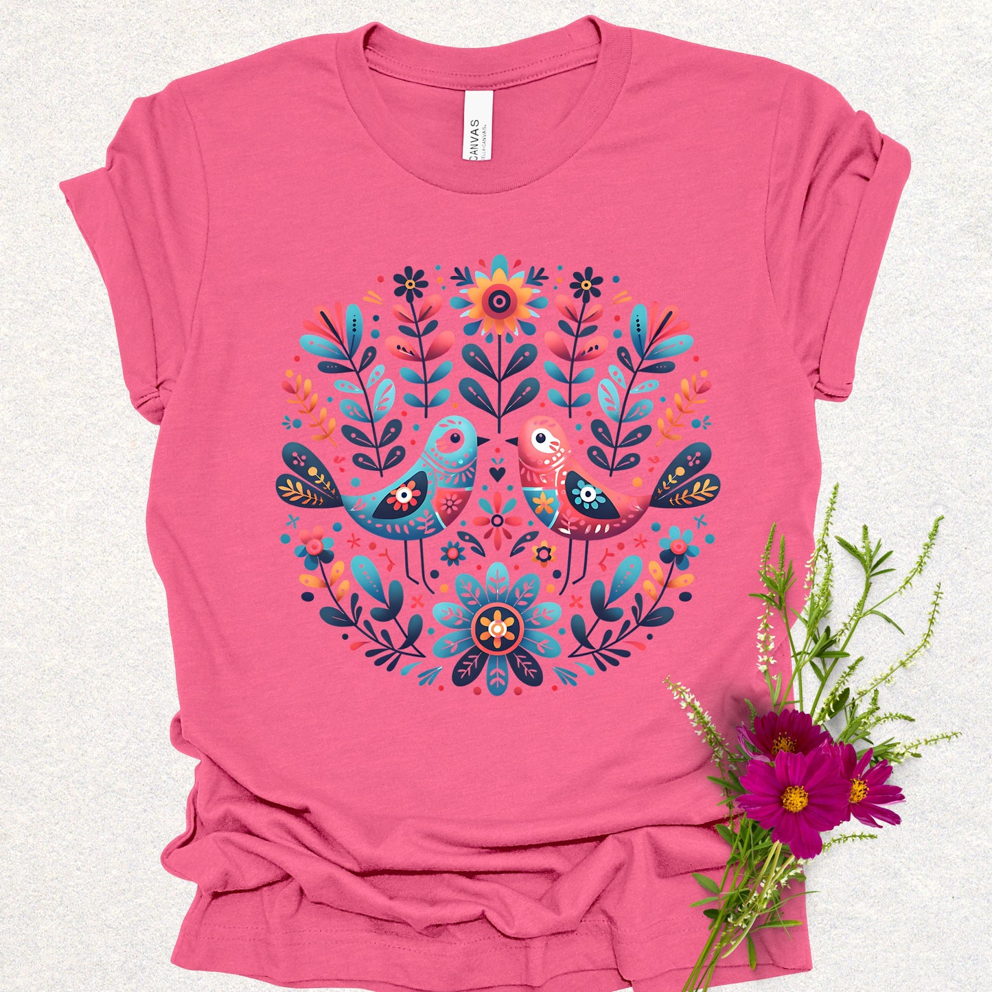 Spring Serenade Floral Birds Tee