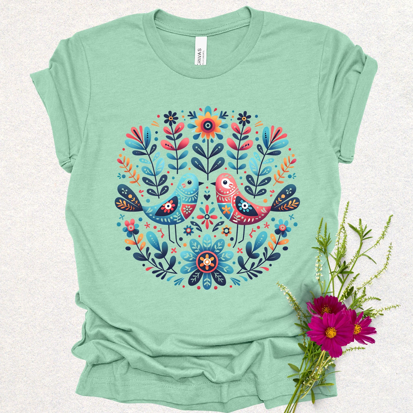 Spring Serenade Floral Birds Tee