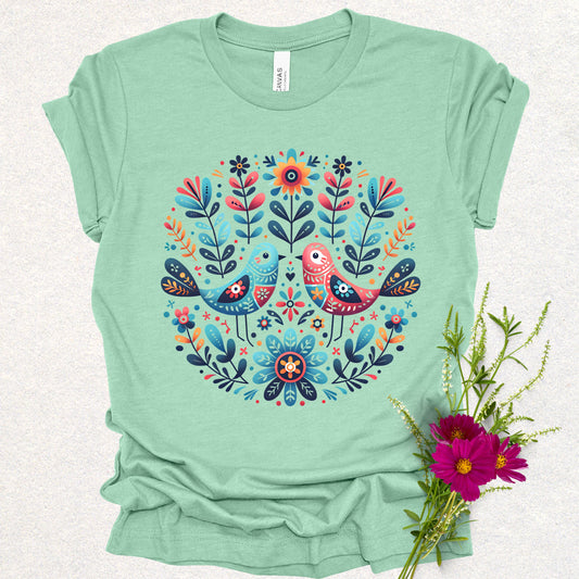 Spring Serenade Floral Birds Tee
