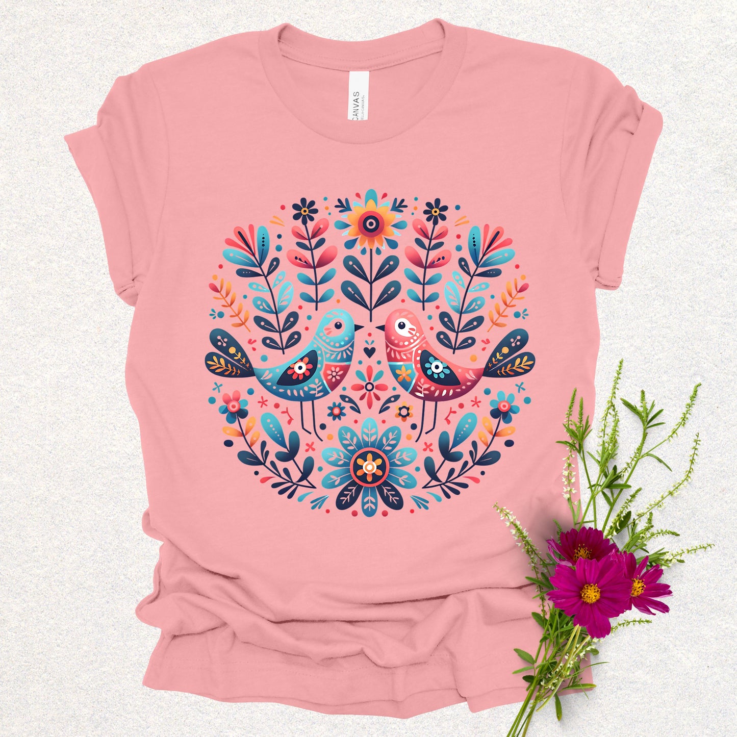 Spring Serenade Floral Birds Tee