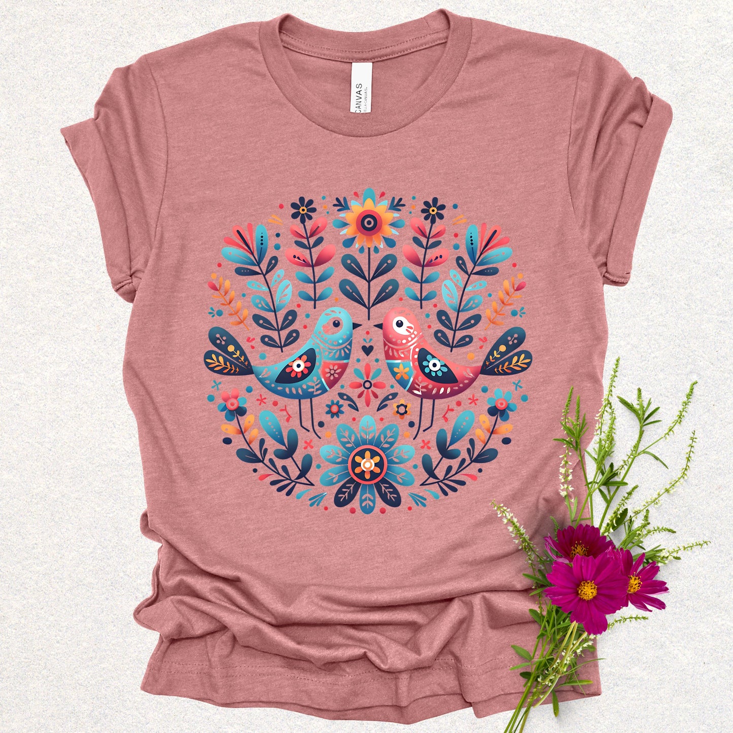 Spring Serenade Floral Birds Tee