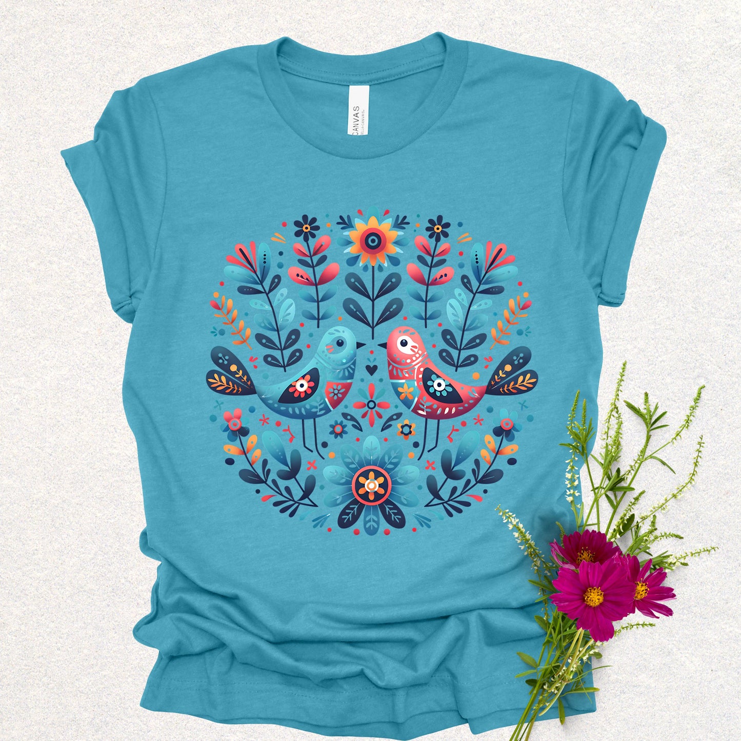 Spring Serenade Floral Birds Tee