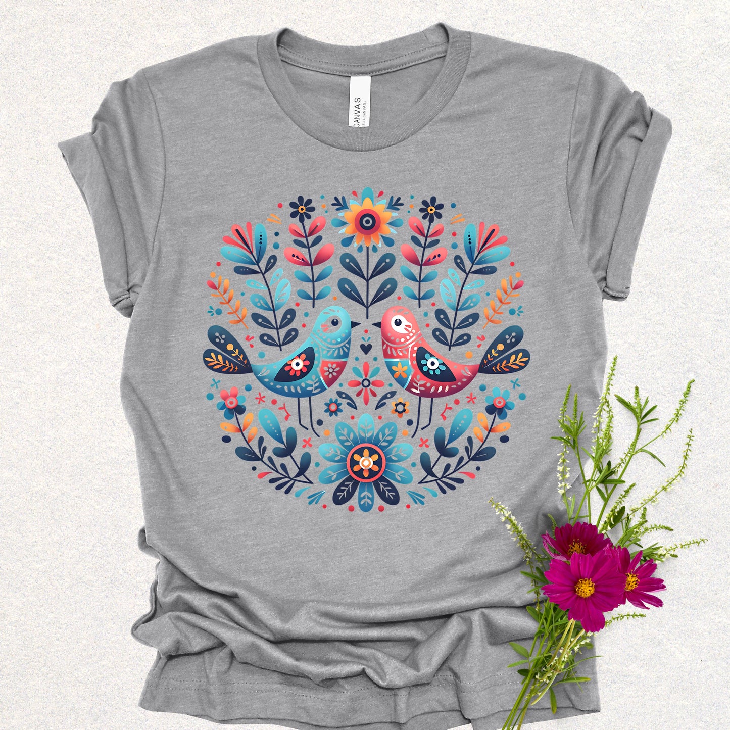 Spring Serenade Floral Birds Tee