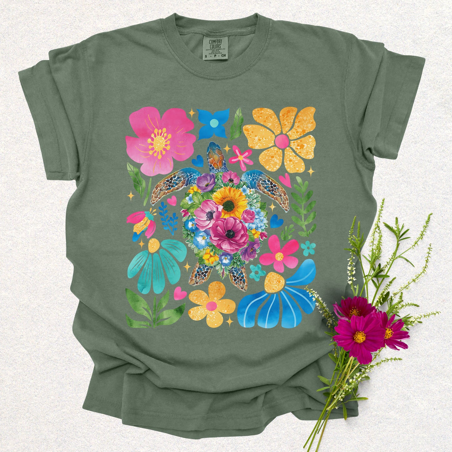 Floral Sea Turtle Tee