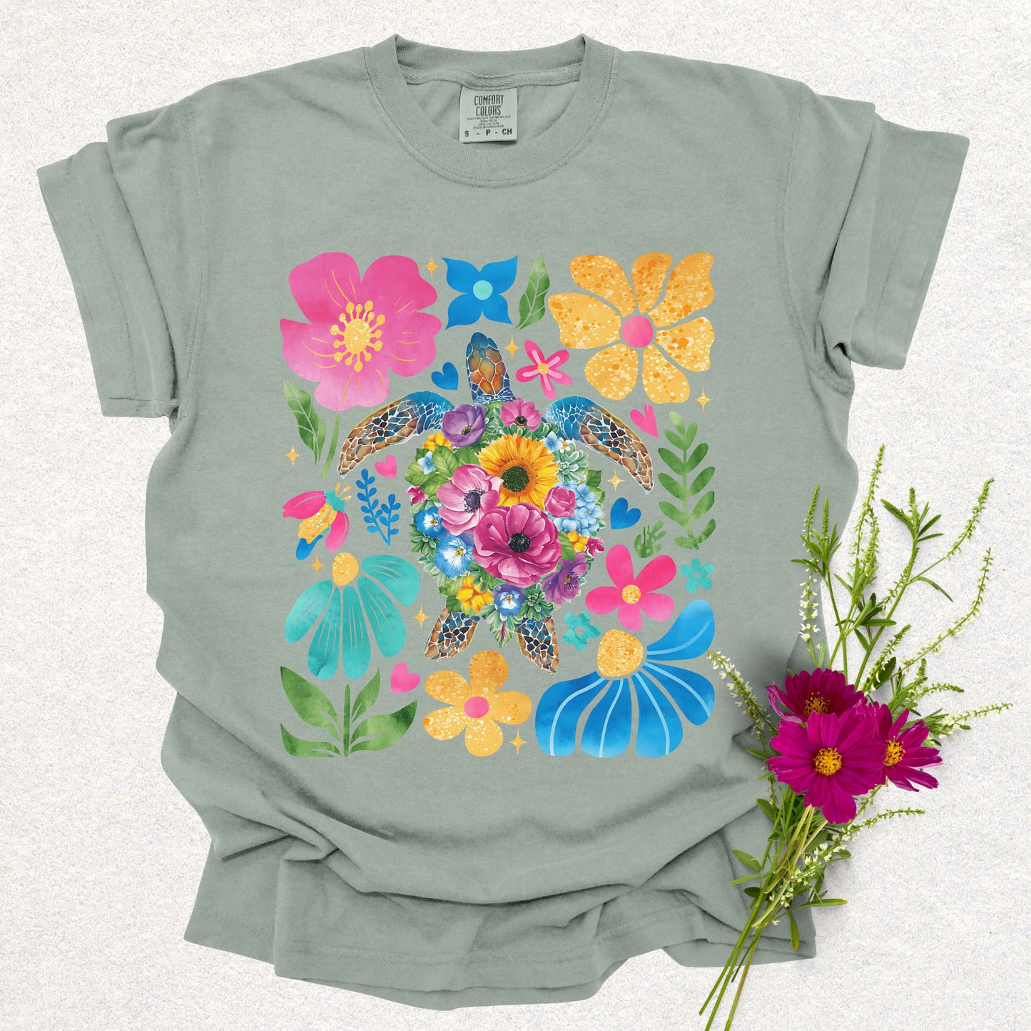Floral Sea Turtle Tee