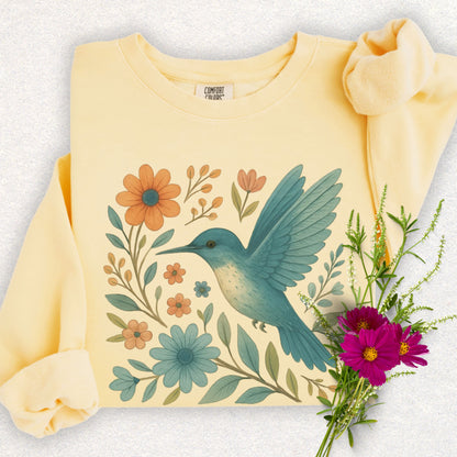 Floral Hummingbird Lightweight Sweatshirt