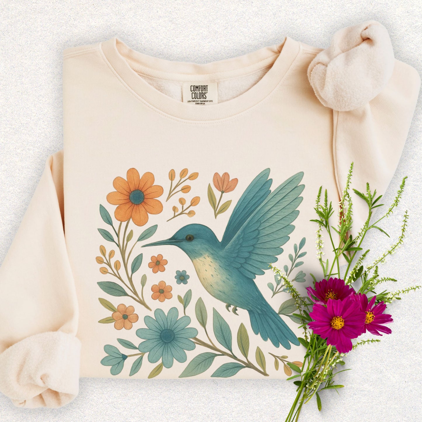 Floral Hummingbird Lightweight Sweatshirt
