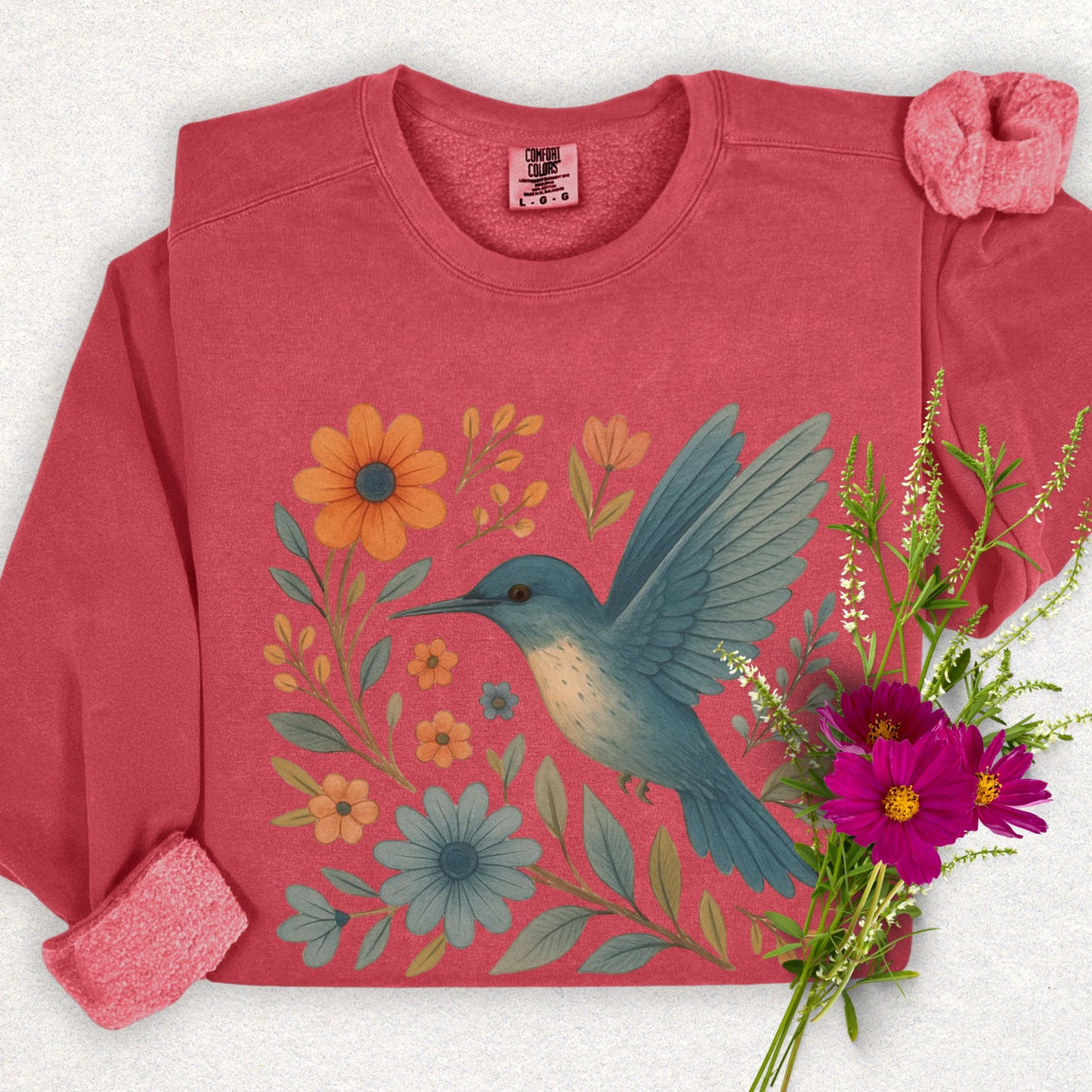 Floral Hummingbird Lightweight Sweatshirt