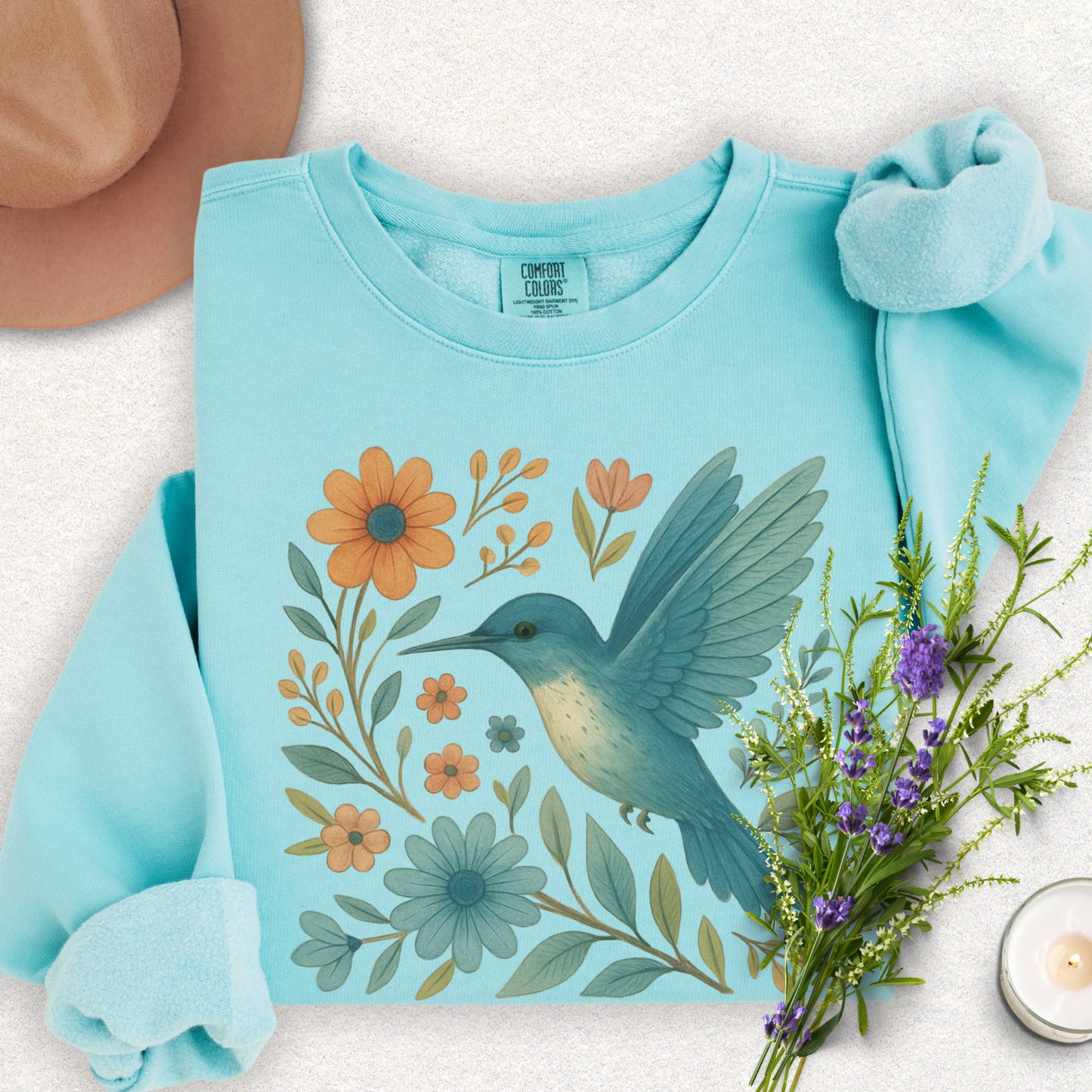 Floral Hummingbird Lightweight Sweatshirt