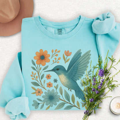 Floral Hummingbird Lightweight Sweatshirt