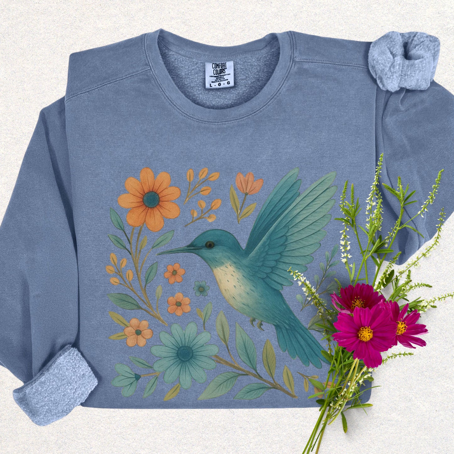 Floral Hummingbird Lightweight Sweatshirt