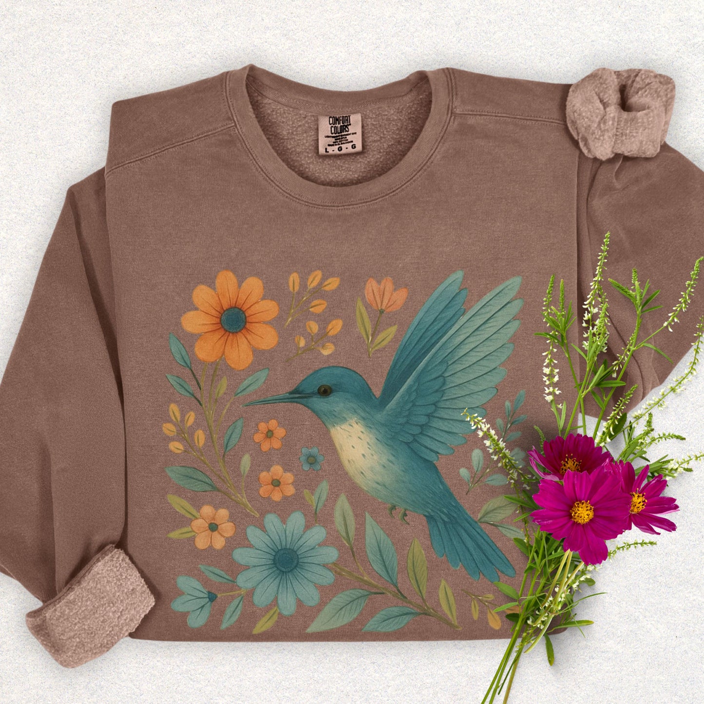 Floral Hummingbird Lightweight Sweatshirt