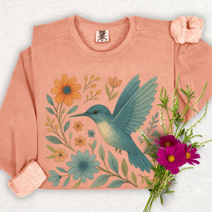 Floral Hummingbird Lightweight Sweatshirt