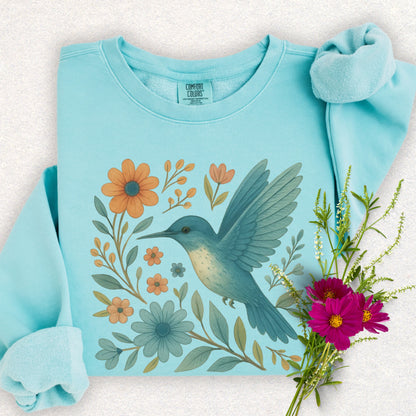 Floral Hummingbird Lightweight Sweatshirt
