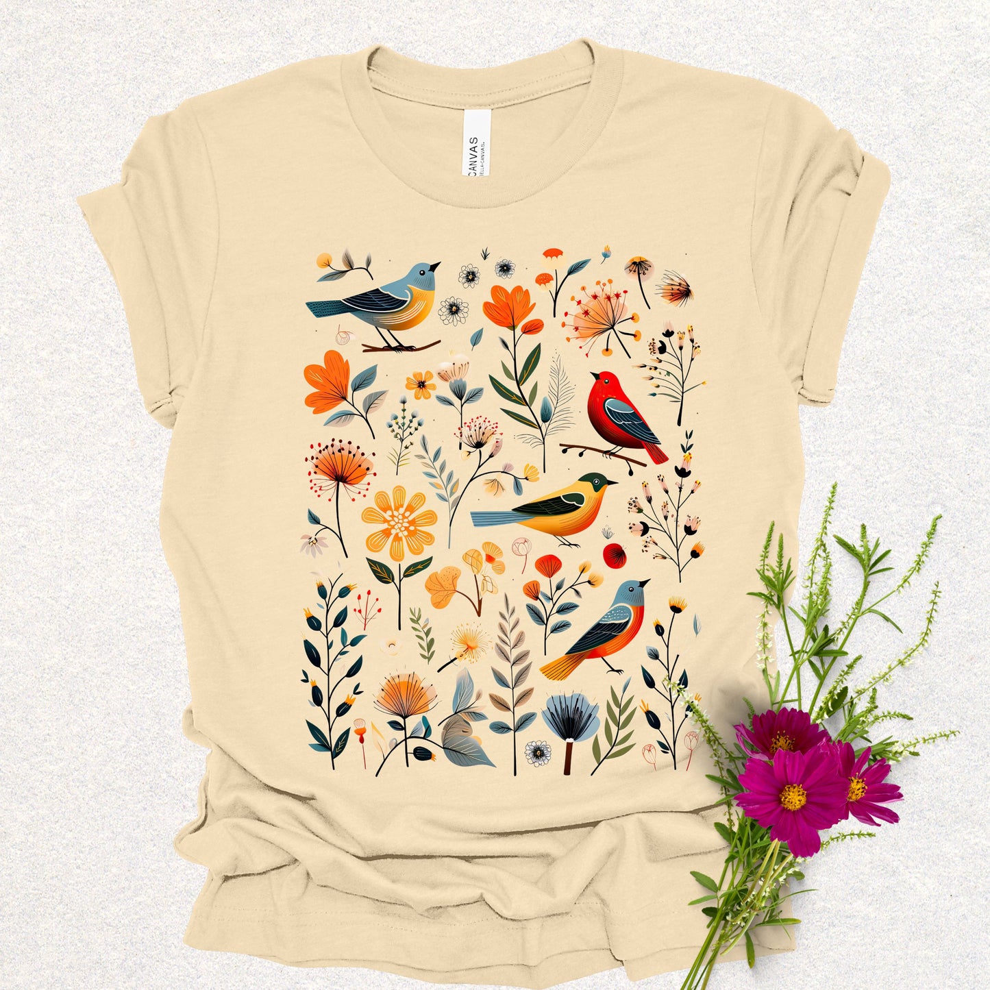 Botanical Serenade Floral Birds Tee