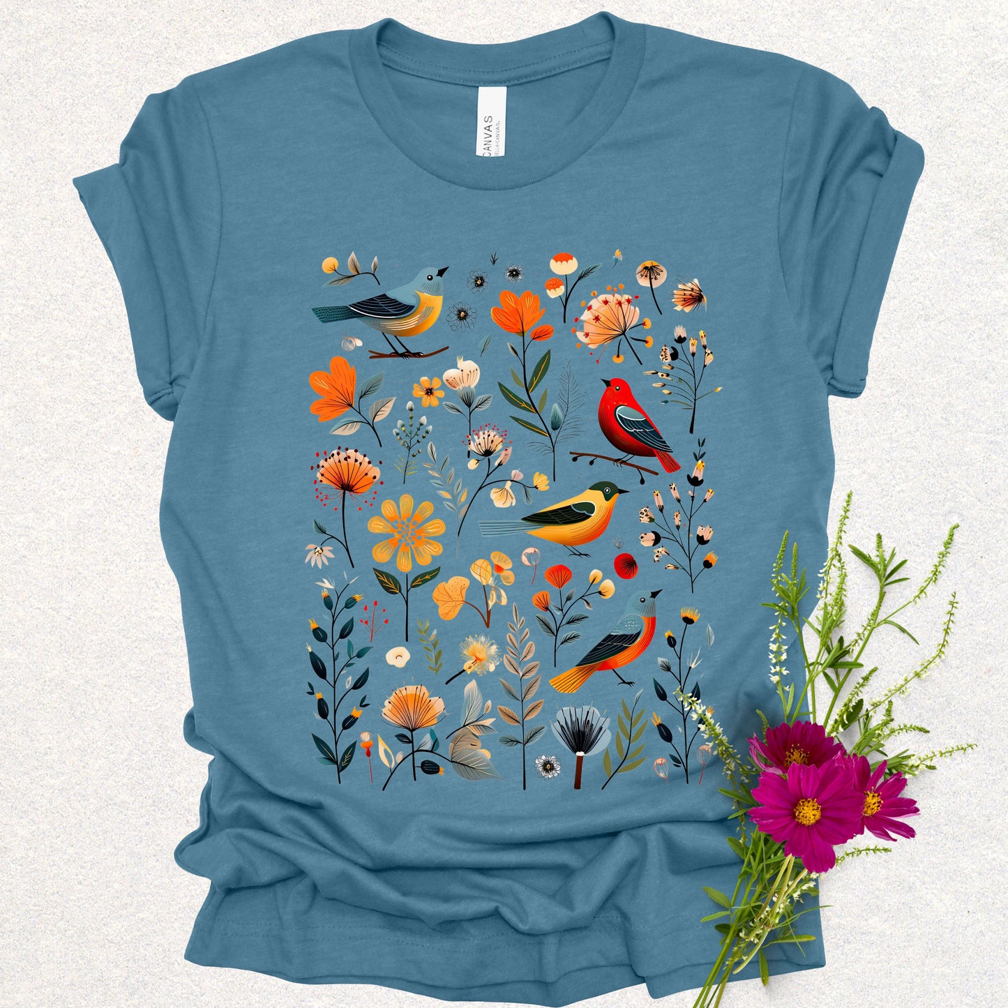 Botanical Serenade Floral Birds Tee