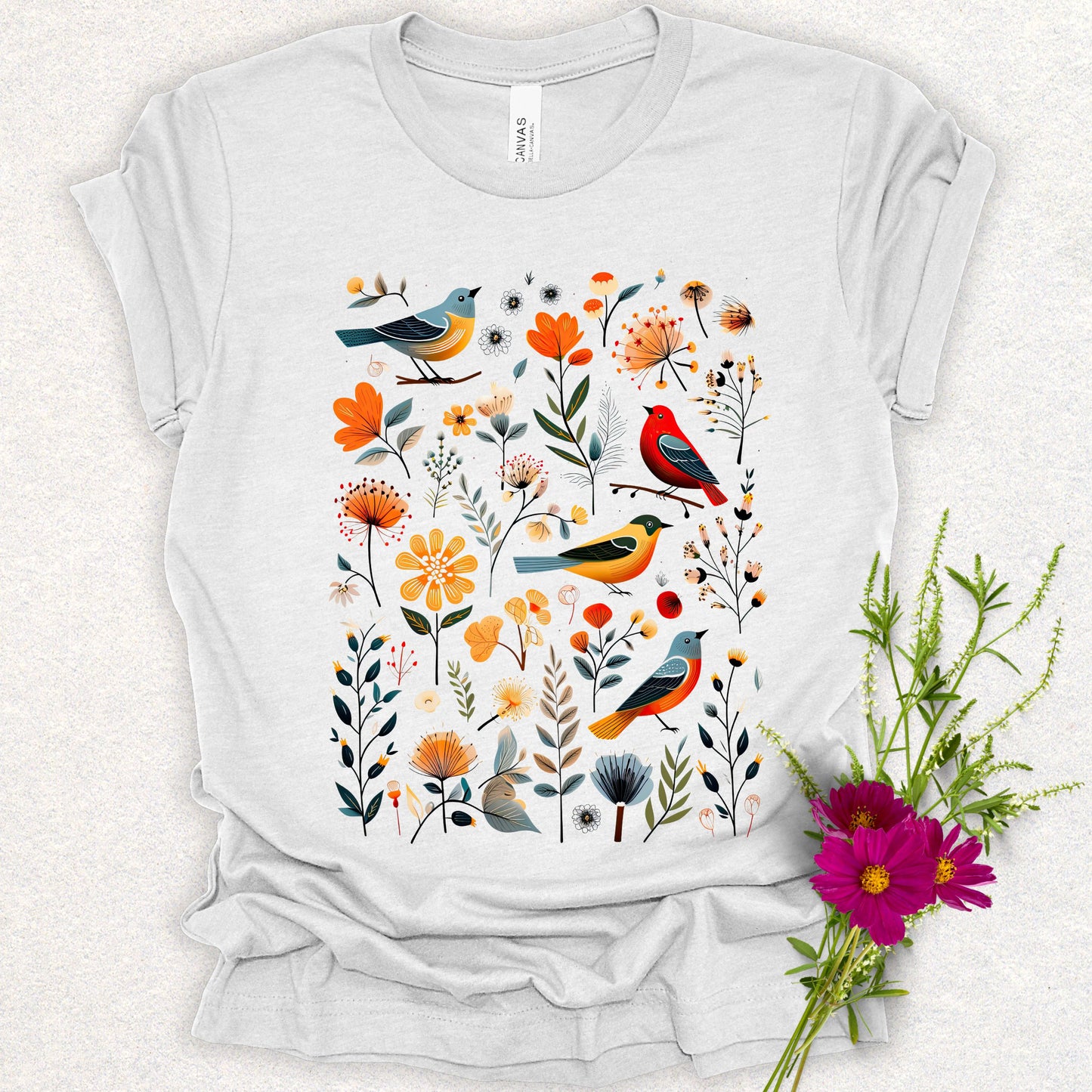 Botanical Serenade Floral Birds Tee
