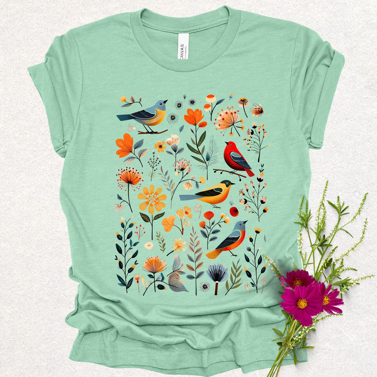 Botanical Serenade Floral Birds Tee