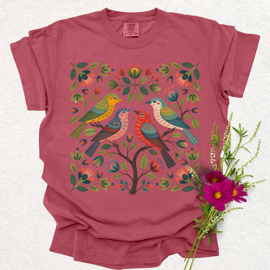 Folk Garden Floral Bird Tee