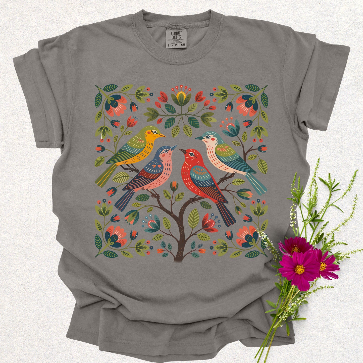 Folk Garden Floral Bird Tee