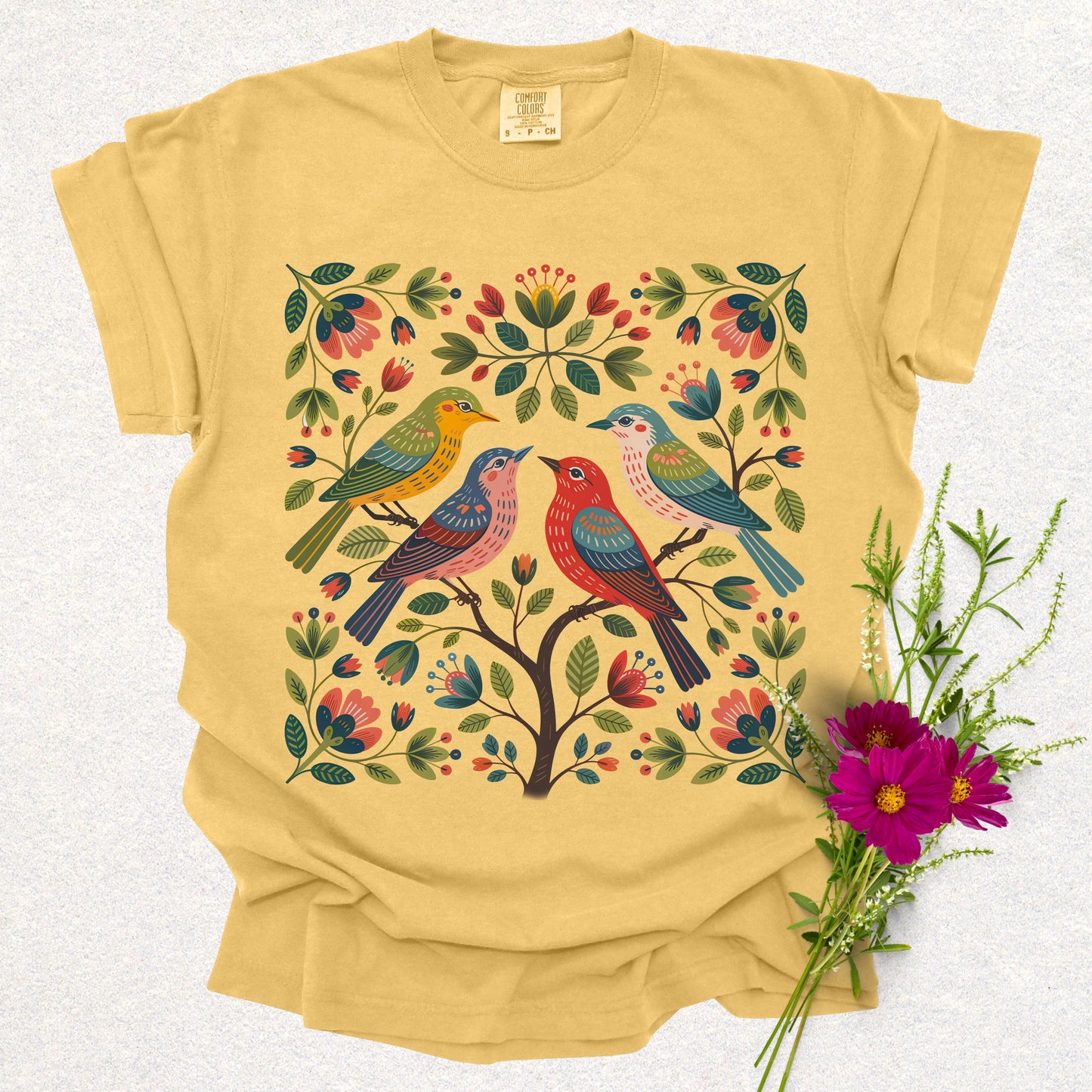 Folk Garden Floral Bird Tee