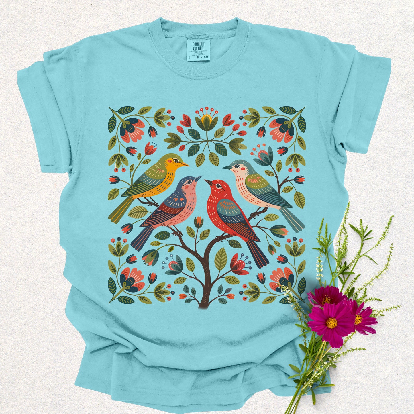 Folk Garden Floral Bird Tee