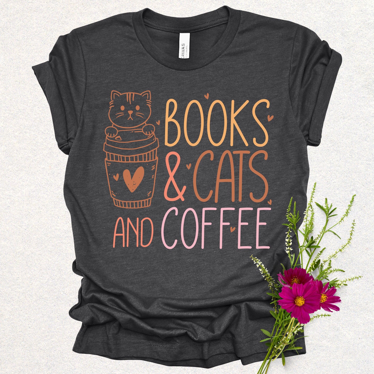 Books, Cats & Coffee Tee