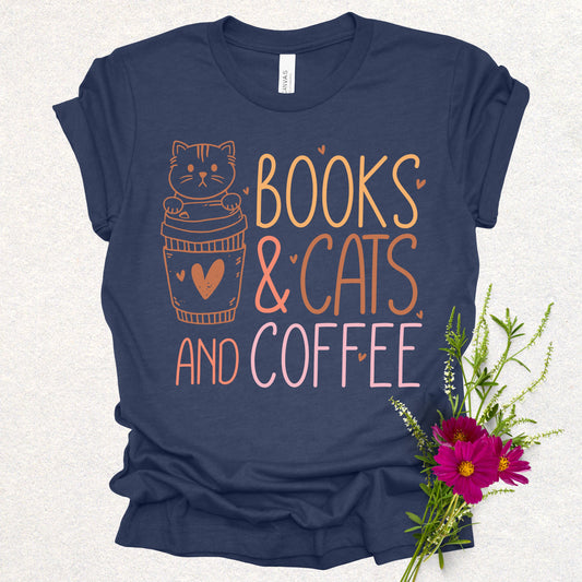 Books, Cats & Coffee Tee