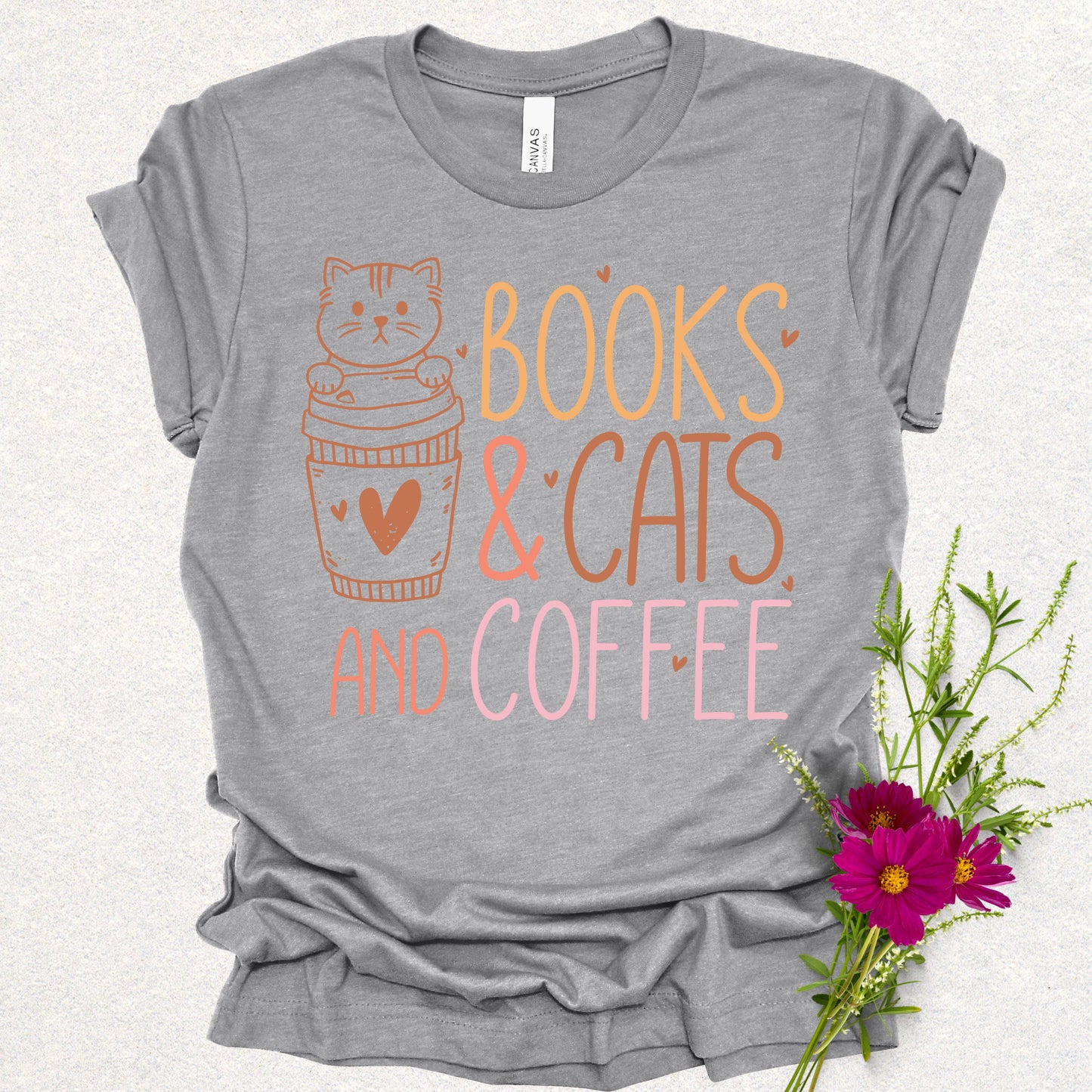 Books, Cats & Coffee Tee