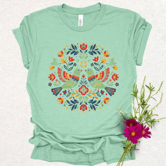 Cottagecore Floral Birds Tee
