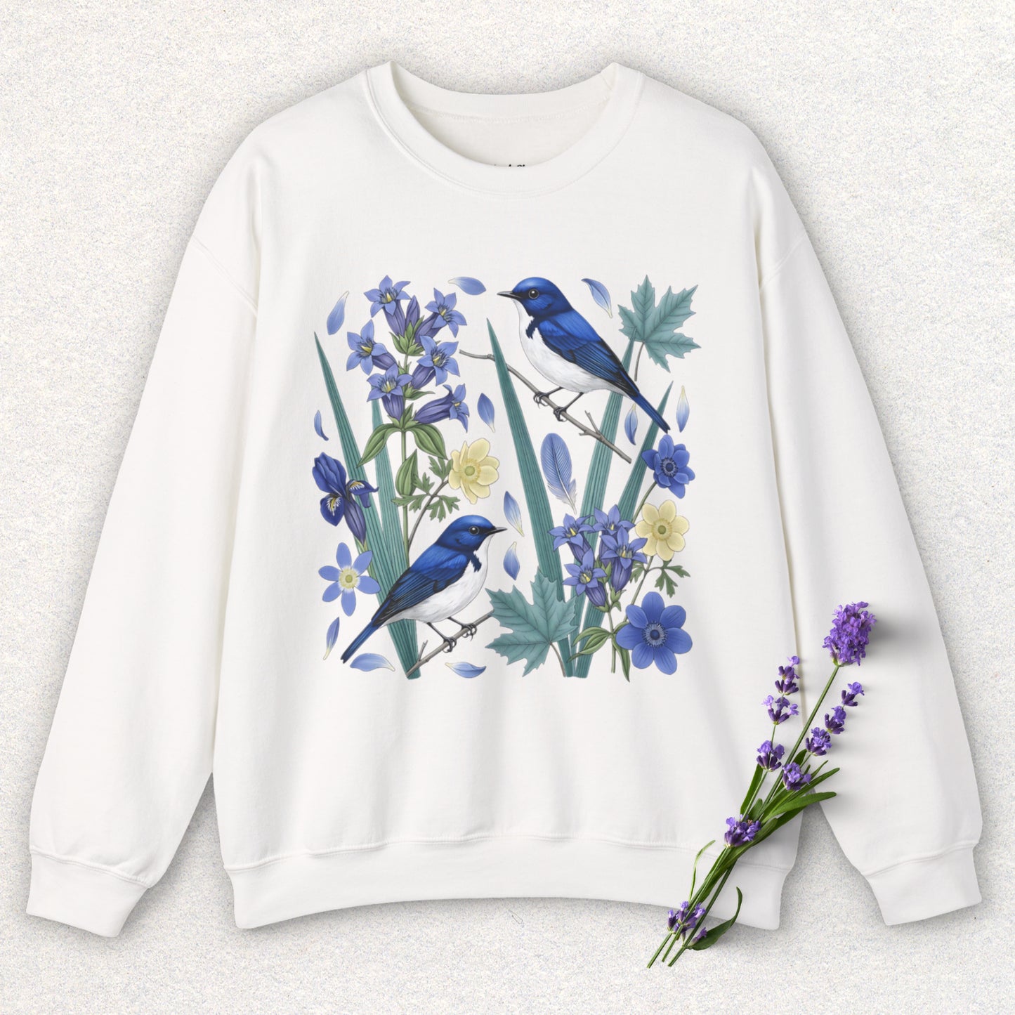Blue Flycatcher Floral Bird Sweatshirt
