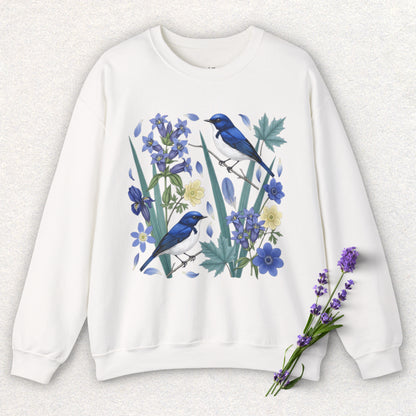 Blue Flycatcher Floral Bird Sweatshirt