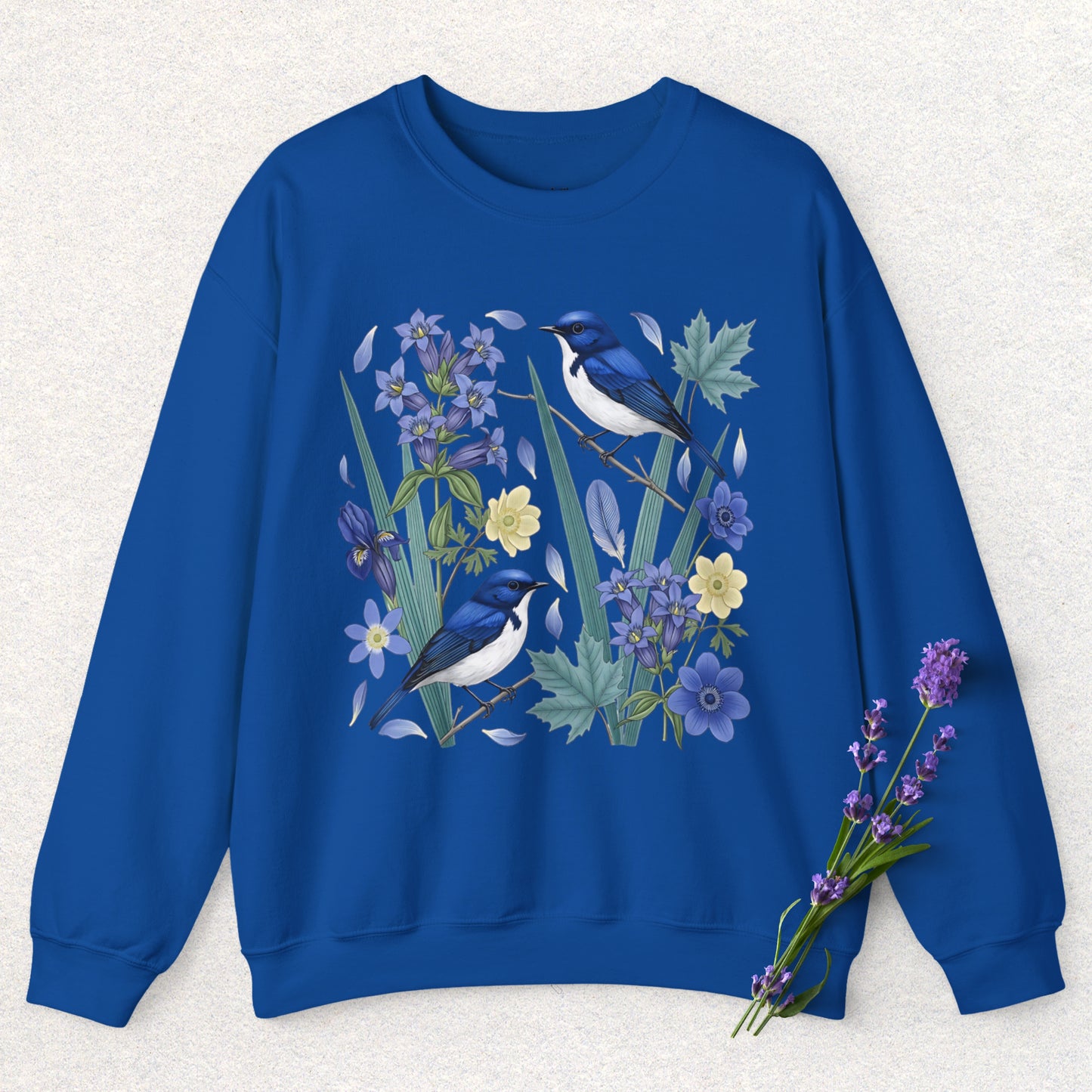 Blue Flycatcher Floral Bird Sweatshirt