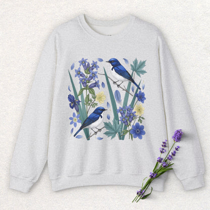 Blue Flycatcher Floral Bird Sweatshirt