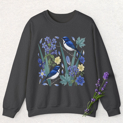 Blue Flycatcher Floral Bird Sweatshirt
