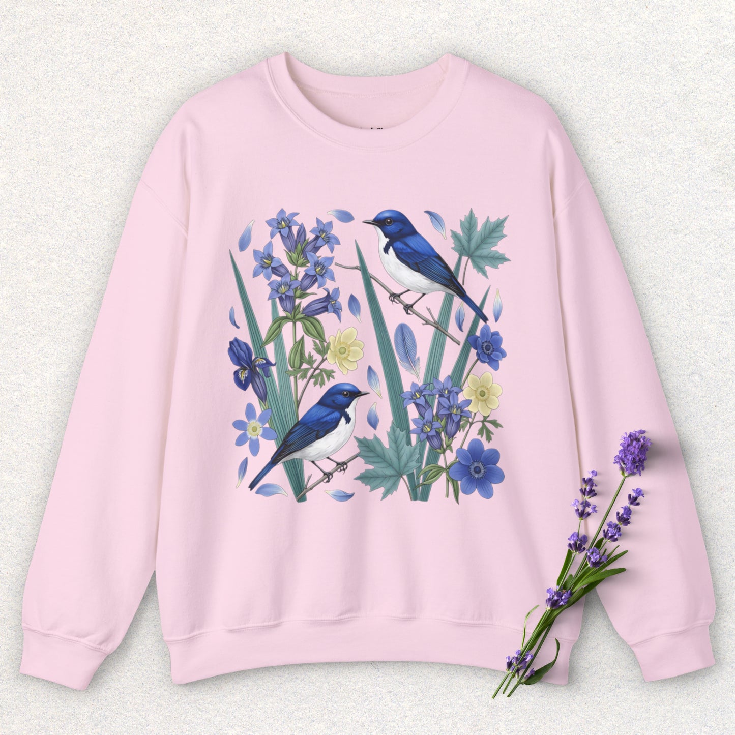 Blue Flycatcher Floral Bird Sweatshirt