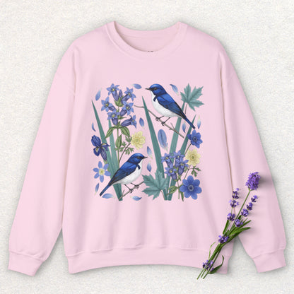 Blue Flycatcher Floral Bird Sweatshirt