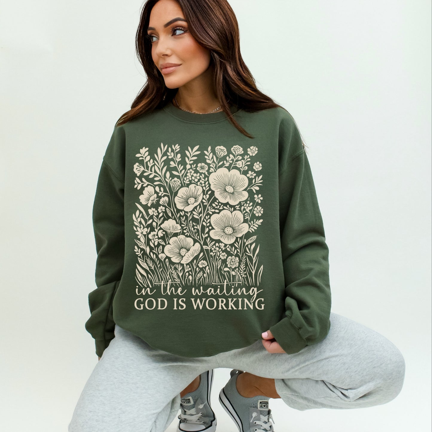 God is Working Floral Sweatshirt