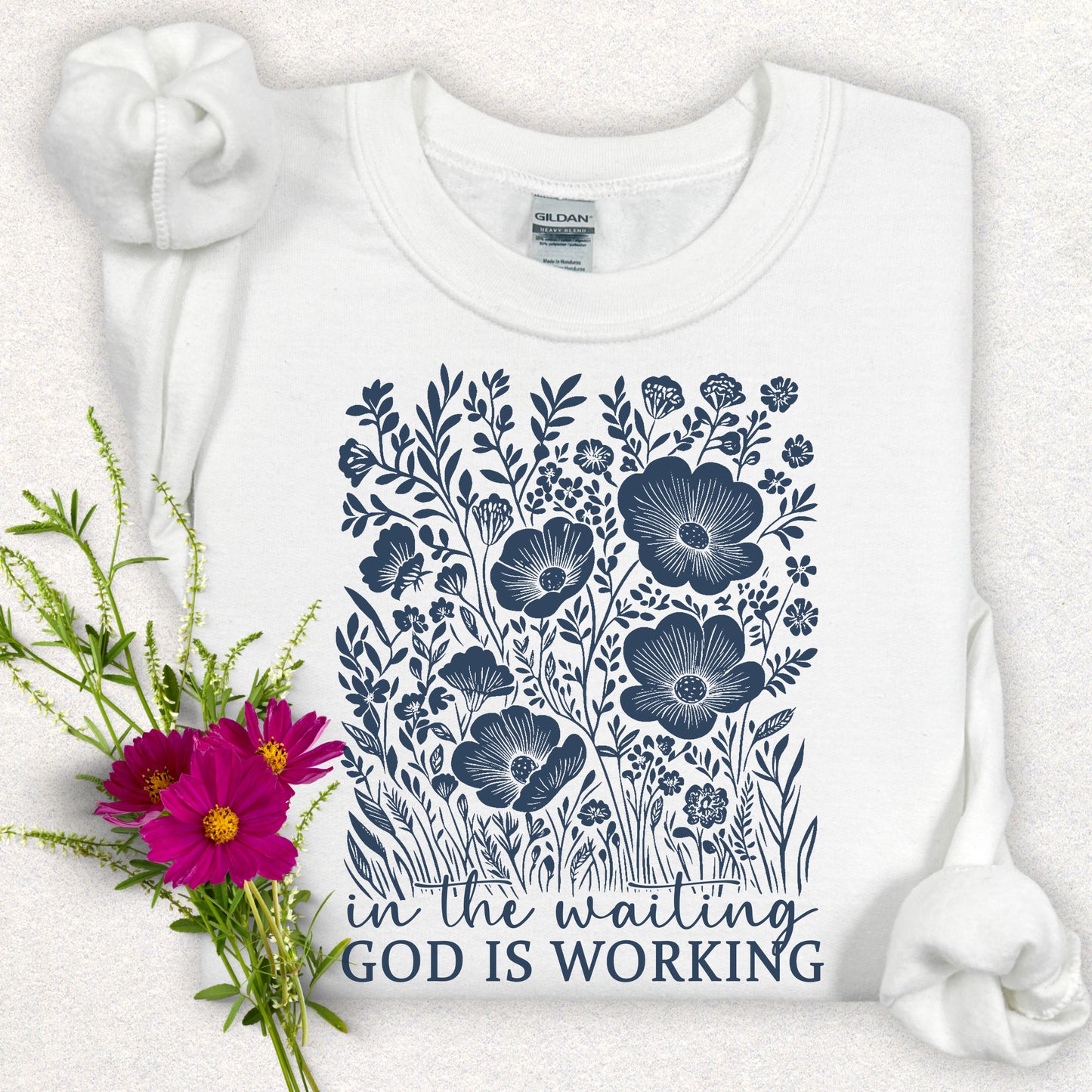 God is Working Floral Sweatshirt