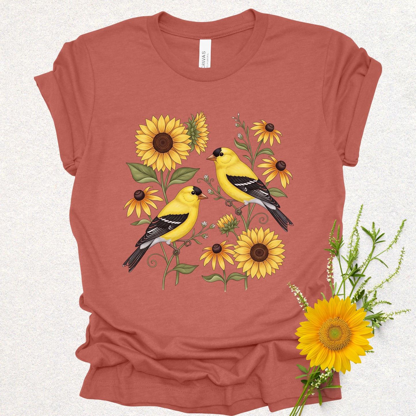 Songbird Series - American Goldfinches in Sunflowers Tee