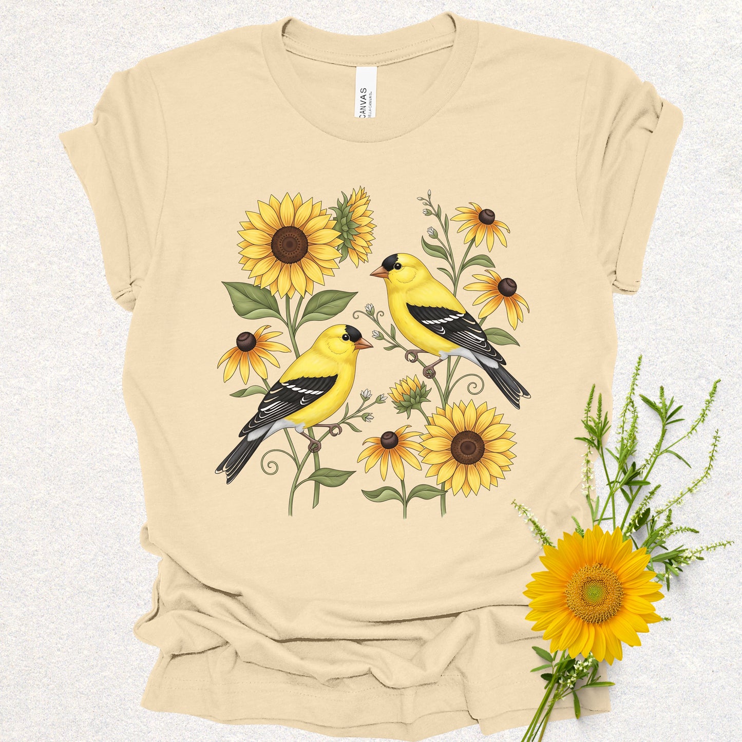 Songbird Series - American Goldfinches in Sunflowers Tee