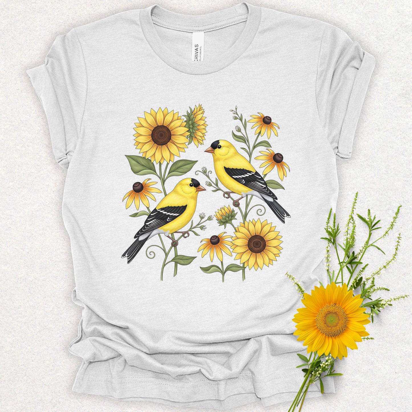 Songbird Series - American Goldfinches in Sunflowers Tee
