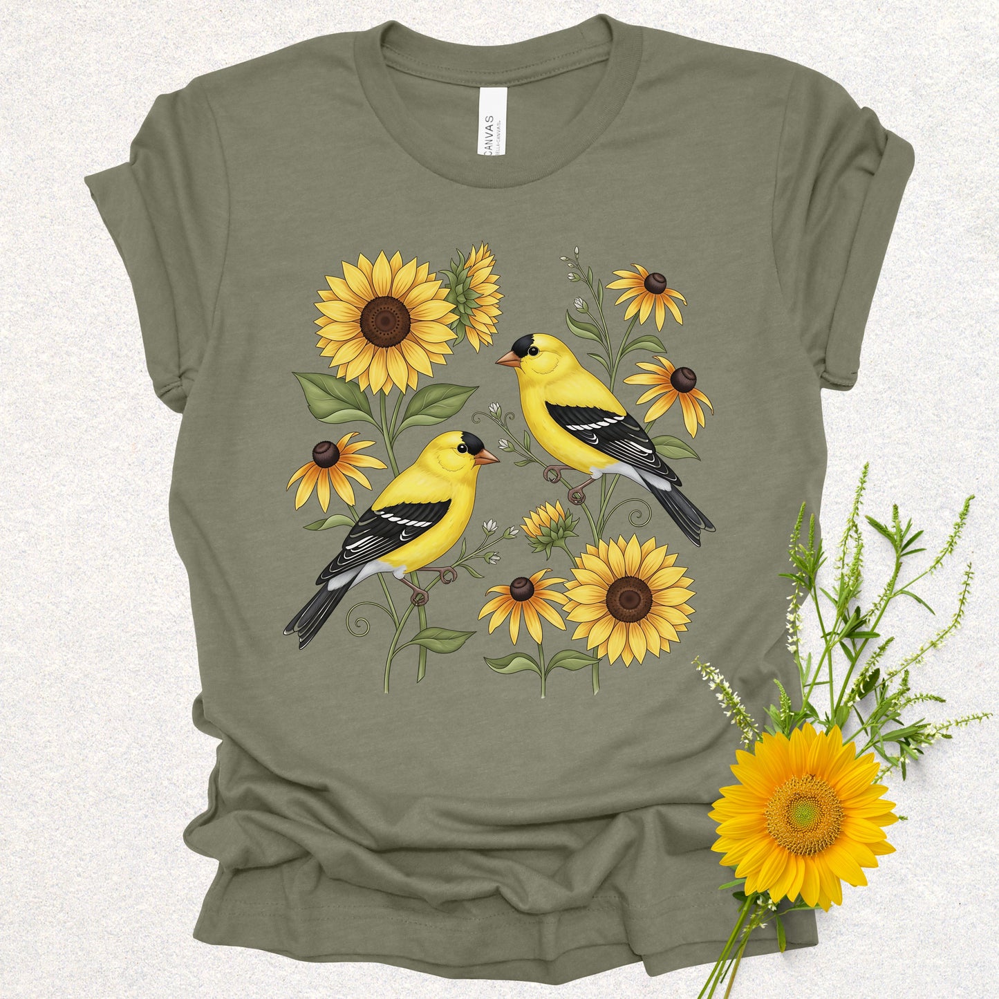 Songbird Series - American Goldfinches in Sunflowers Tee