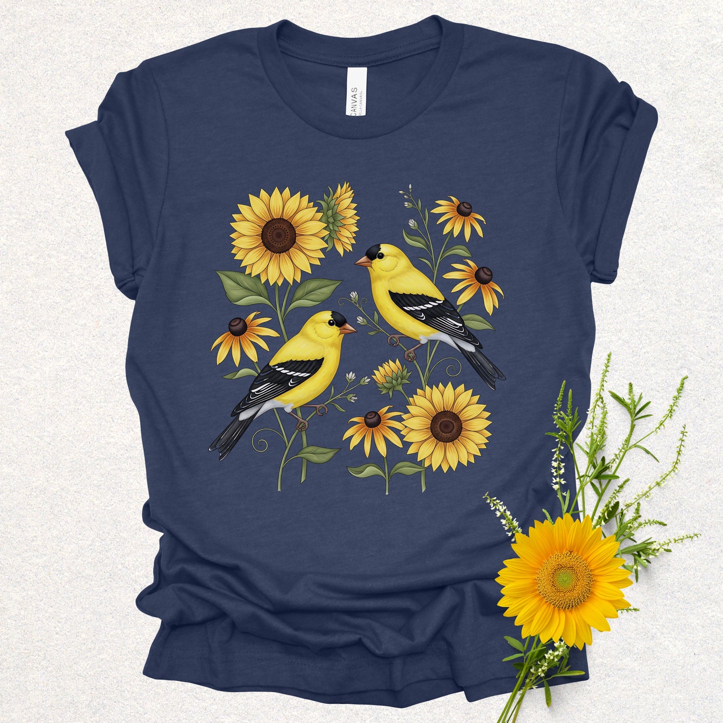 Songbird Series - American Goldfinches in Sunflowers Tee