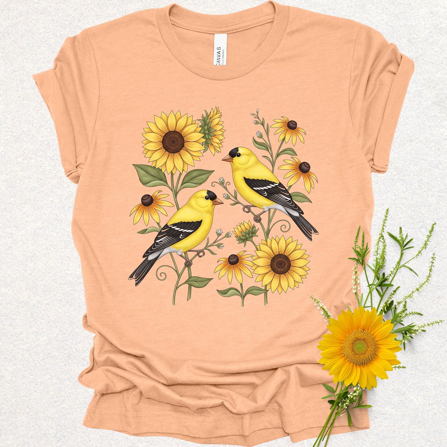 Songbird Series - American Goldfinches in Sunflowers Tee
