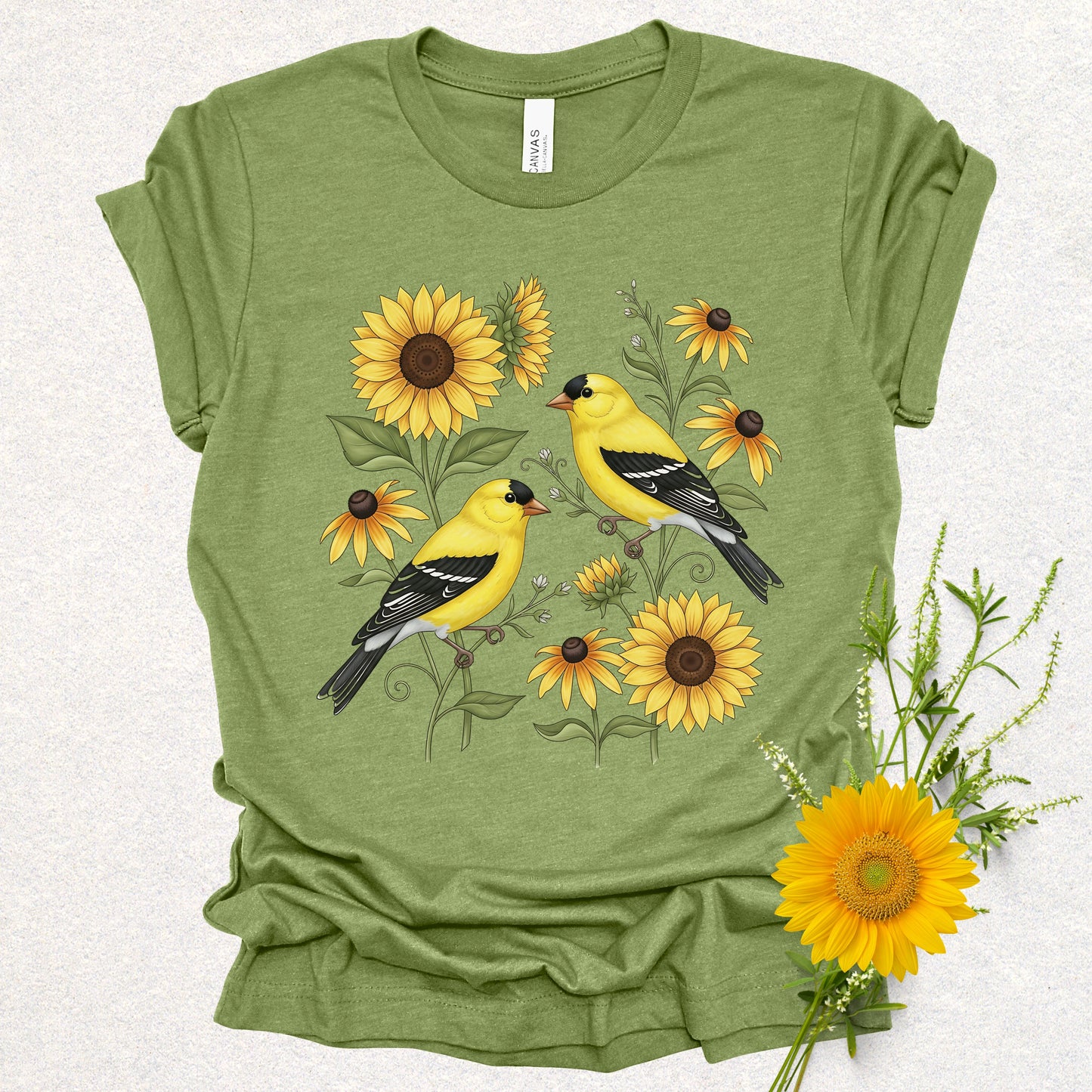 Songbird Series - American Goldfinches in Sunflowers Tee