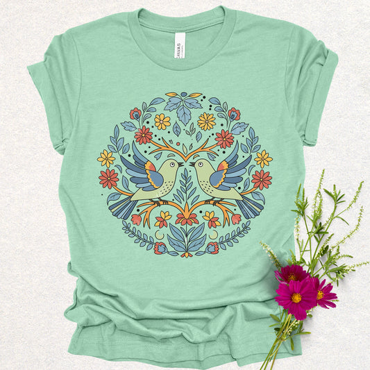 Cottagecore Floral Birds Tee