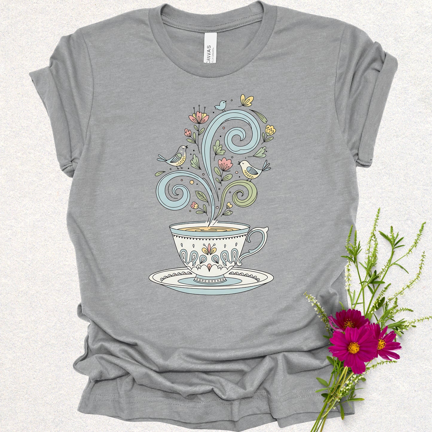 Whimsical Floral Tea Cup Tee
