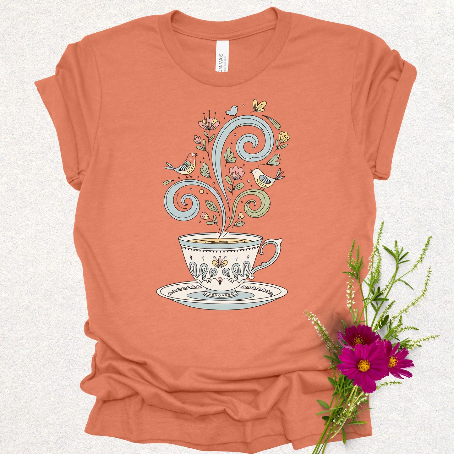 Whimsical Floral Tea Cup Tee